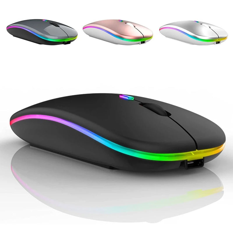 Mouse Ergonômico LED sem Fio com Luz de Fundo, USB Recarregável, Compatível com Bluetooth, RGB, Silencioso, Laptop, PC, iPad