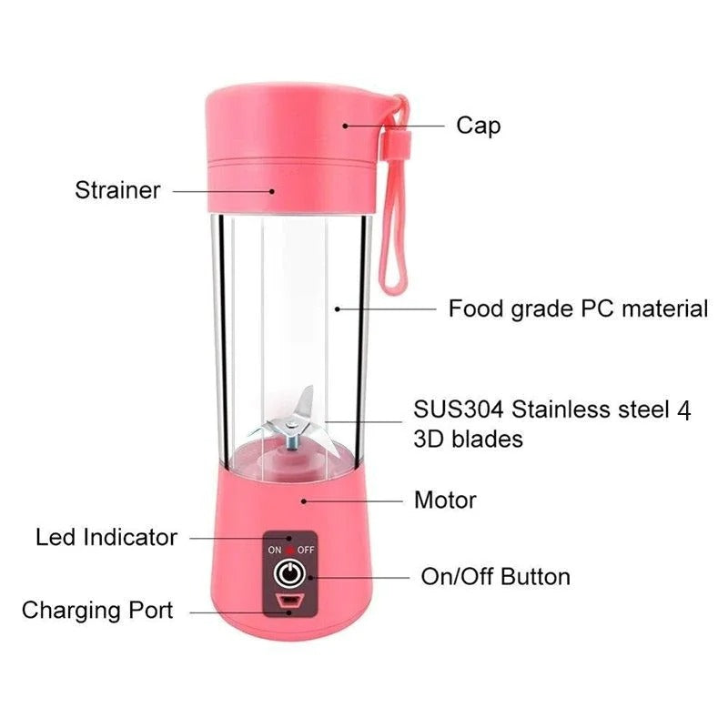 Mini liquidificador portátil usb suco shake 6 lâminas