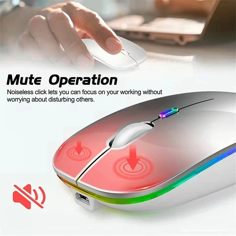 Mouse Ergonômico LED sem Fio com Luz de Fundo, USB Recarregável, Compatível com Bluetooth, RGB, Silencioso, Laptop, PC, iPad